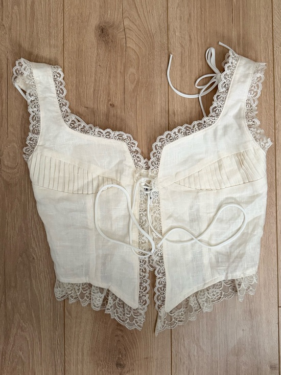 Fait Par Foutch Other - Fait Par Foutch Renee Ivory Linen Lace Corset Top M